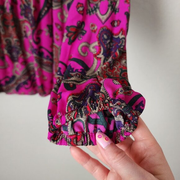 RALPH LAUREN Georgette Paisley Pleated blouse in purple XL - Picture 11 of 12